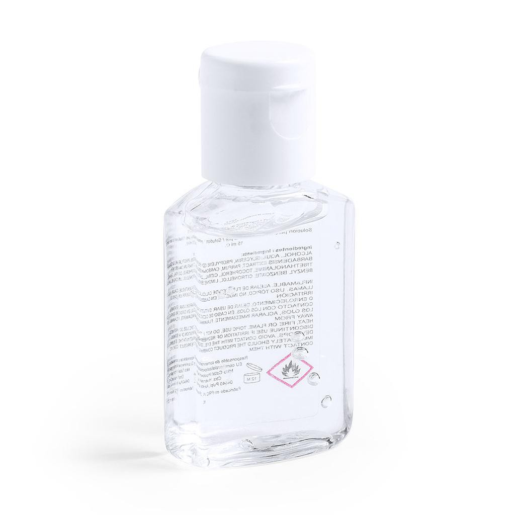 Gel desinfectante (65%alcohol).15 ml. Dosificador y tapón seguro. Rellenable.