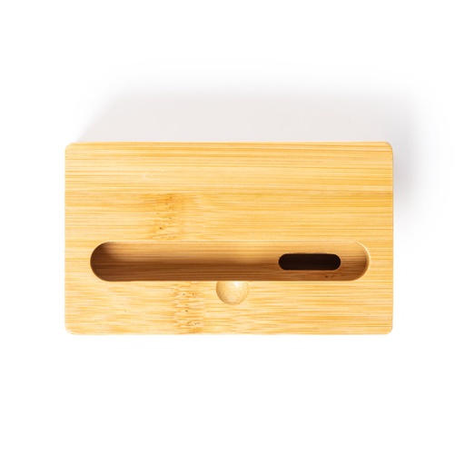[1879] Soporte para smartphone con amplificador de sonido fabricado en bambú. Presentado en caja